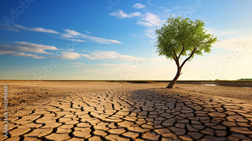 Arid lands and last green tree, Global warming and climate change concept