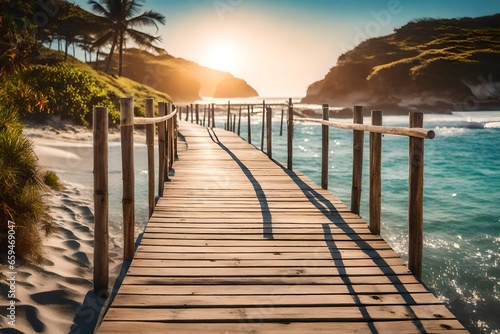 Wooden footbridge to beautiful beach