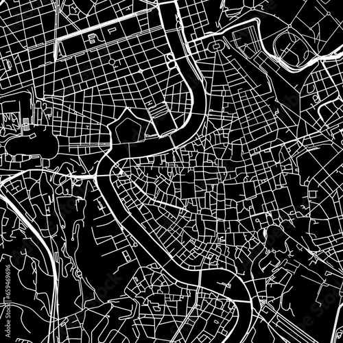 1:1 square aspect ratio vector road map of the city of  Roma Centro in Italy with white roads on a black background.