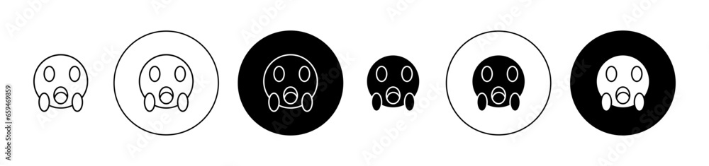 Shocked Face Emoji Line Icon Set. Fear Face Icon in Black Color. Suitable for Apps and Websites UI Designs.