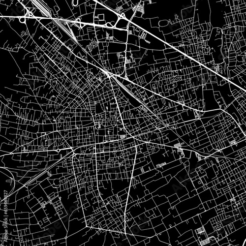 1:1 square aspect ratio vector road map of the city of  Busto Arsizio in Italy with white roads on a black background.