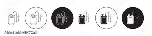 Vector icon set for pressure sprayer. Pesticide spray pump symbol in black color. Suitable for apps and websites UI designs.