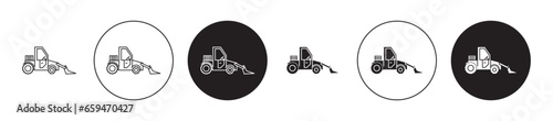 Front Loader truck Sign Set. Excavator bulldozer vector icon for UI designs.
