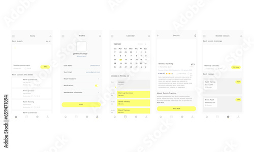 Tennis Classes, Club, Academy and Padel School Yellow App UI kit Template