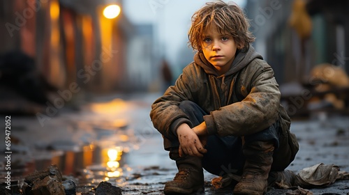 portrait of a little child in sitting street © Ghulam Nabi