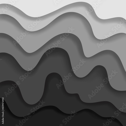Abstract Black Grey Color 3D Curved Shape Paper Cut Layers Style Graphic Wallpaper Background, Abstract Light Colored Design for Posters Advertising Banner Brochure