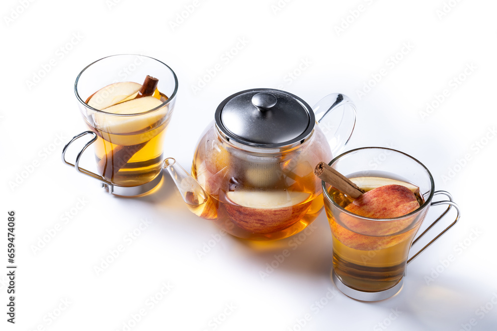 Hot apple drink with spices isolated on white background Hot apple drink with spices isolated on white background