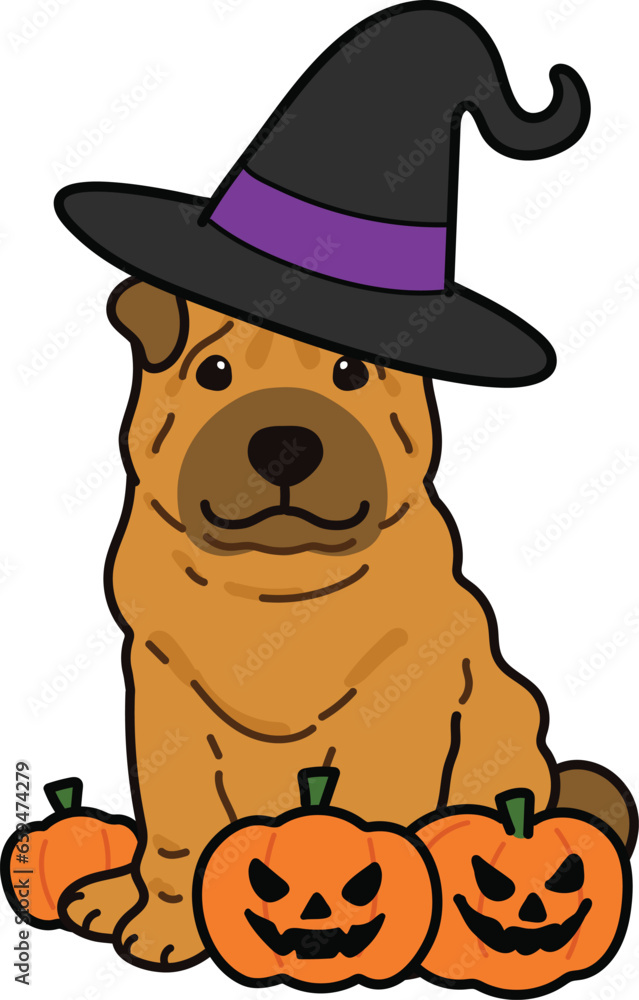 Simple and cute Halloween illustration of Shar-Pei dog outlined Simple and cute Halloween illustration of Shar-Pei dog outlined