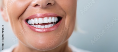 Generative AI  senior woman mouth or teeth smiling  hygiene or dental cleaning cosmetic service