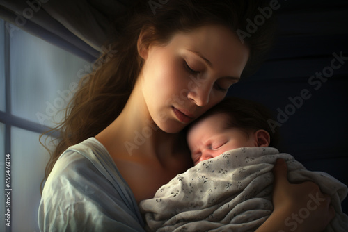 photo of women She breastfed her newborn baby, providing nourishment and comfort
