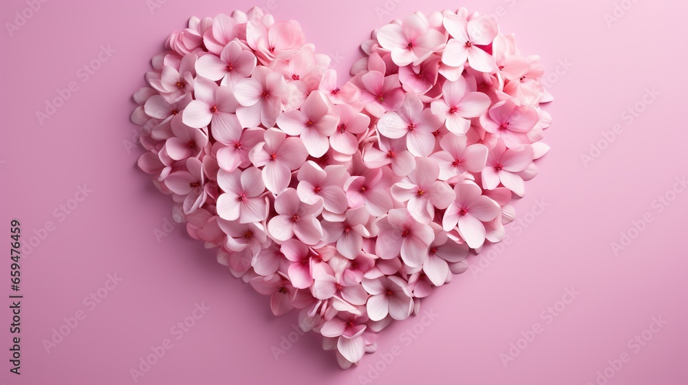  a heart made out of pink flowers on a pink background.  generative ai