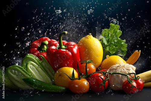 Colorful Fusion of Fresh Vegetables with Water Splash