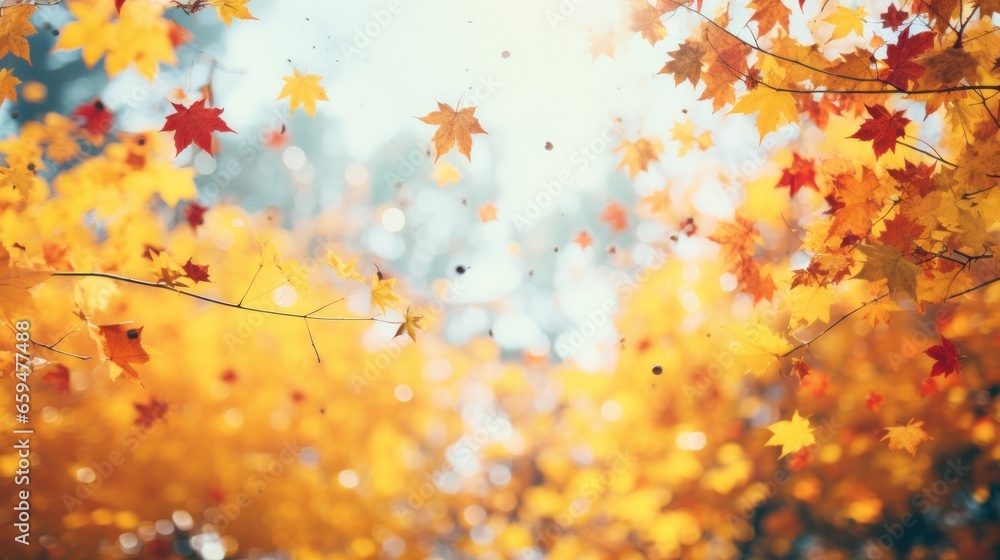 Autumn leaves background with colorful leaves and copyspace.