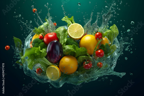 Nutrient Rich Vegetables Ingredients with Water Splash