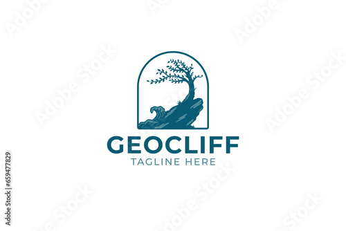 cliff or hill rock in frame logo vector design
