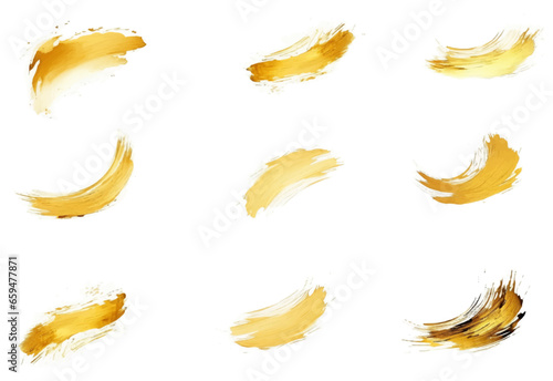 Kunstvolle goldende Pinselstriche als Kollektion im Vektorformat (Generative AI).