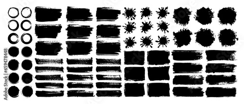 Collection of grunge paint brush stroke and black ink watercolor texture for social media. Paint brush silhouette for business. Grungy splash, splatter or decoration ornament. Torn or rip paper art.