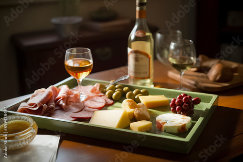 A Feast for the Senses: Indulge in Culinary Delights with a Charcuterie, Cheese, and Wine Ensemble, ai generative
