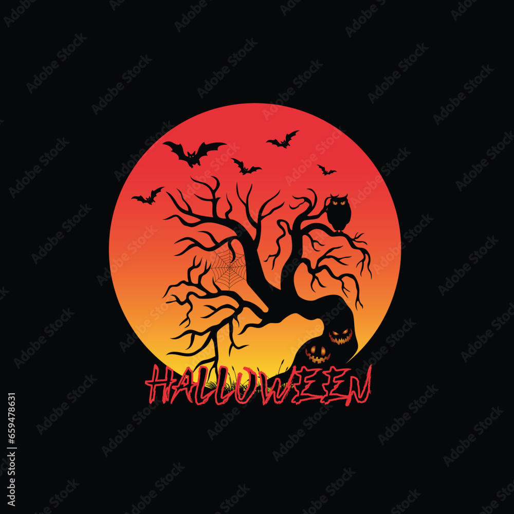 Happy halloween t-shirt design and halloween illustration vector
