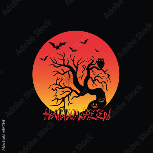 Happy halloween t-shirt design and halloween illustration vector