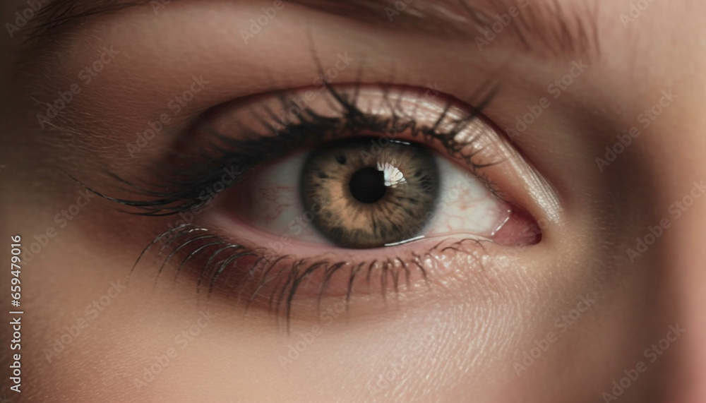 Beautiful young woman staring at camera with shiny eyes generated by AI Beautiful young woman staring at camera with shiny eyes generated by AI