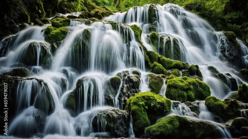 Waterfall in jungle. Wallpaper background. Natural scenery. © ArtStockVault