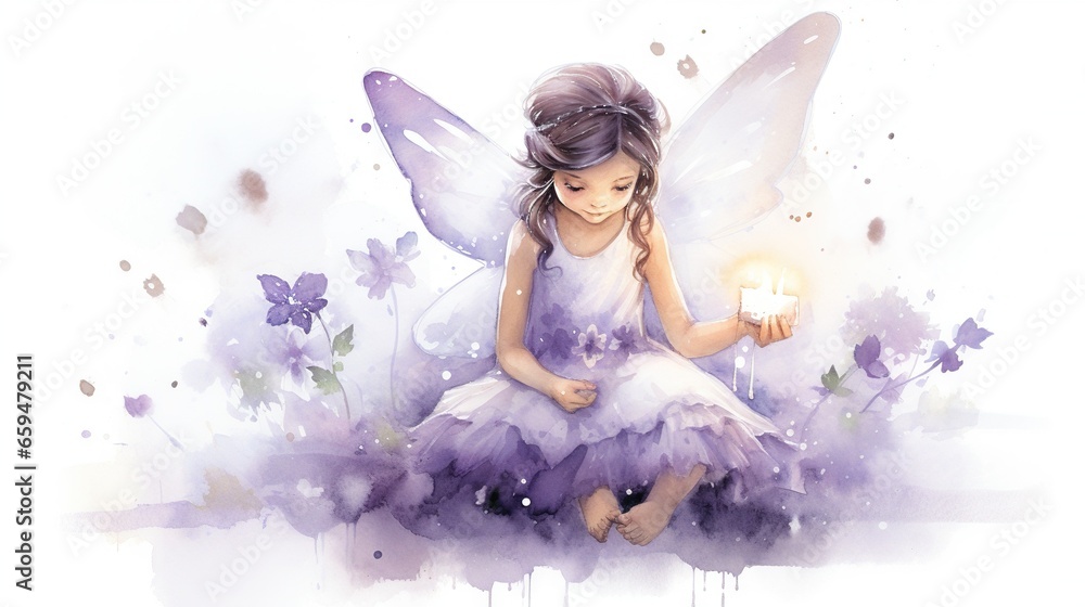  a little girl dressed in a fairy costume holding a lit candle.  generative ai - obrazy, fototapety, plakaty 