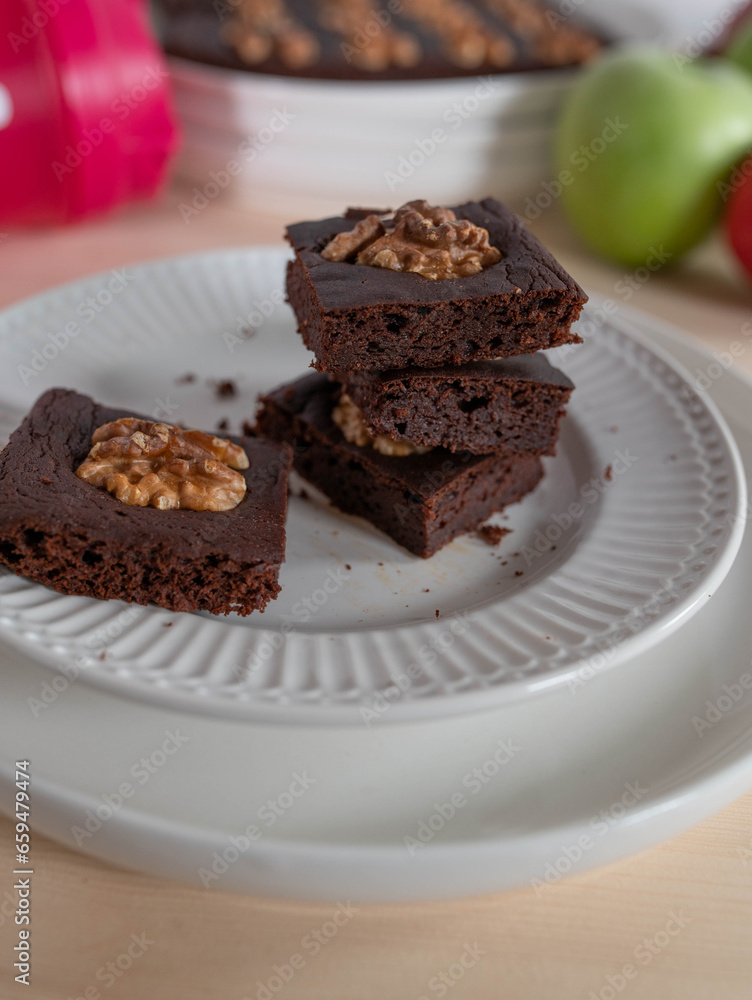Black bean brownies with walnuts. Healthy gluten free fitness snack
