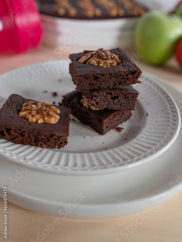 Black bean brownies with walnuts. Healthy gluten free fitness snack