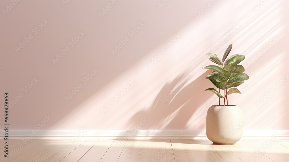  a potted plant in a white vase on a wooden floor.  generative ai