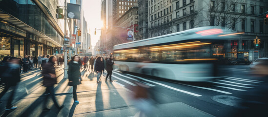 timelapse of daylight busy urban downtown city crowd people commuter transportation intersection street motion people and car taxi strret scene pedestrian city people lifestyle,ai generate