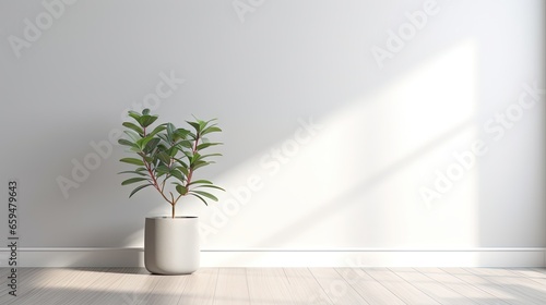  a potted plant in a white vase on a wooden floor. generative ai