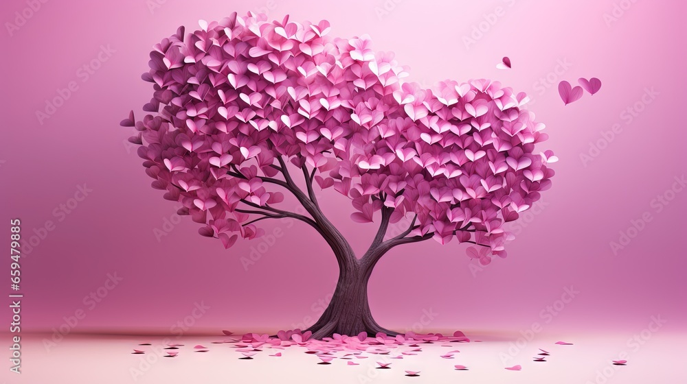  a pink tree with lots of hearts on it's trunk.  generative ai