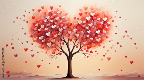  a painting of a heart shaped tree with lots of hearts.  generative ai