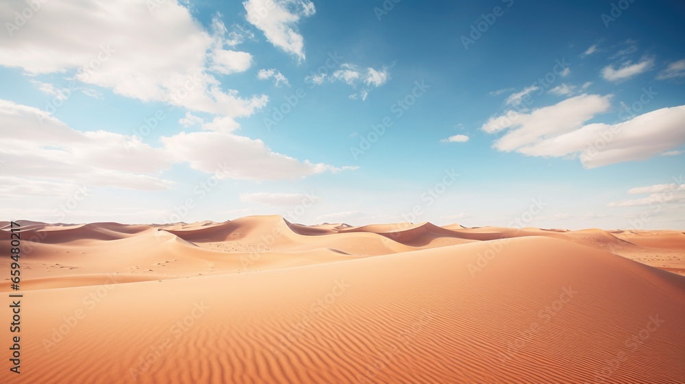 Desert with a blue sky and the sun shining on it