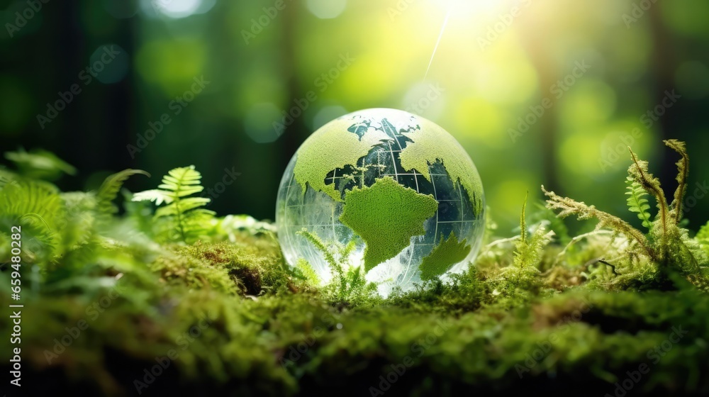 Globe On Moss In Forest - Environmental Concept