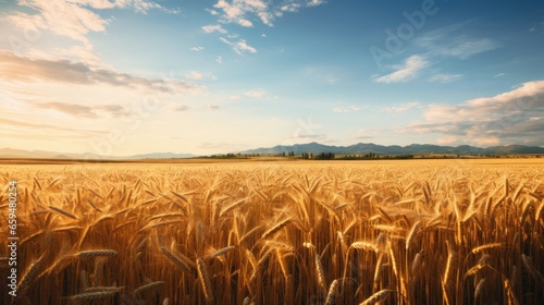 Wheat field ears golden wheat against a blue sky. wallpaper.