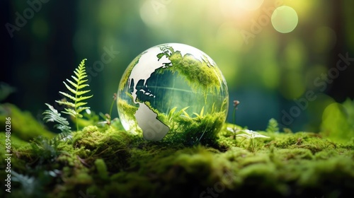 Globe On Moss In Forest - Environmental Concept