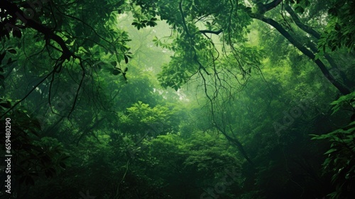 Mystical Fantasy forest dense with green trees