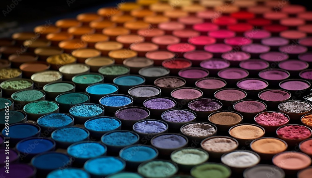 Vibrant beauty collection set in a row, defocused spectrum pattern generated by AI Vibrant beauty collection set in a row, defocused spectrum pattern generated by AI