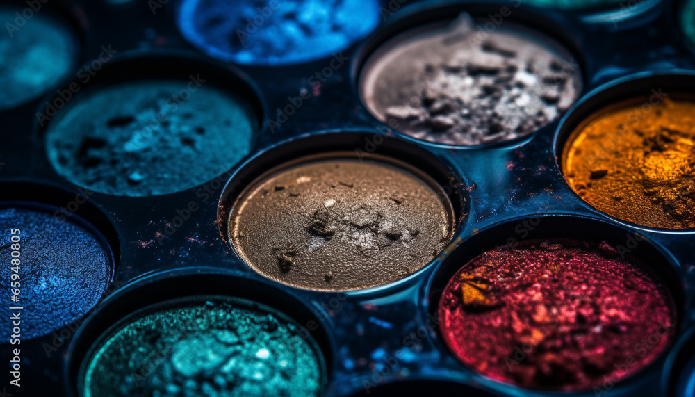 Vibrant colors in a messy arrangement of crushed paintbrush circle generated by AI Vibrant colors in a messy arrangement of crushed paintbrush circle generated by AI