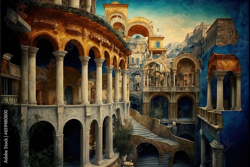 Fantasy Ancient Greece in Gustav Klimt style. Generative AI