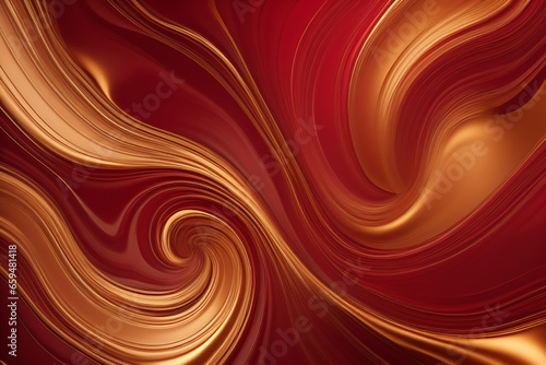Liquid Swirls in Beautiful Crimson colors, with Gold Powder. Luxurious Design Background.