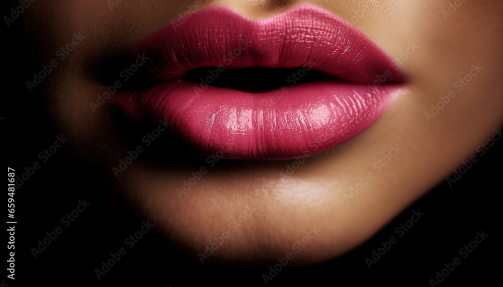Beautiful woman pink lips shine with sensuality and elegance generated by AI Beautiful woman pink lips shine with sensuality and elegance generated by AI