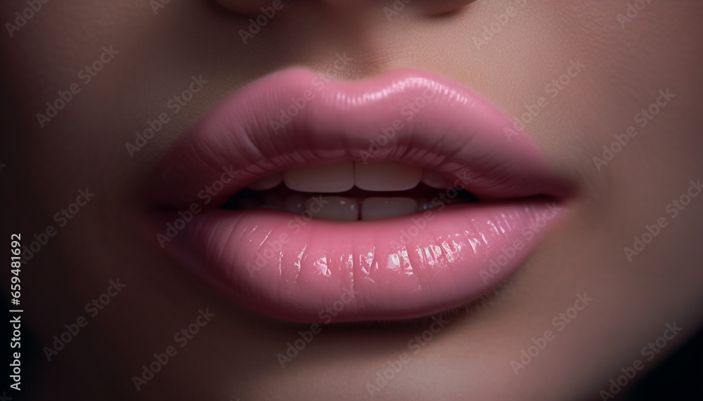 Beautiful woman pink lips shine with sensuality and elegance generated by AI Beautiful woman pink lips shine with sensuality and elegance generated by AI