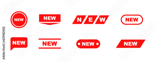 Set of red new vector stickers. Special price labels. Promotion or discount tag.