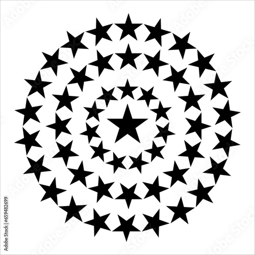 Star circle. Round frames with stars for badge  emblem and seal. Circular rating icons with fave five pointed silhouette star  award vector sign set