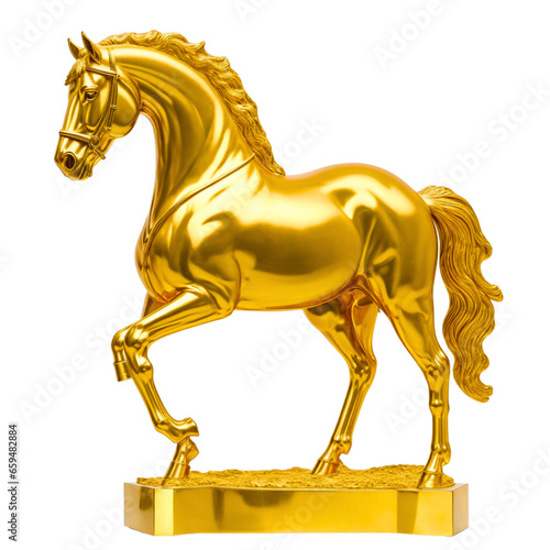 Golden horse statue isolated on transparent background photo