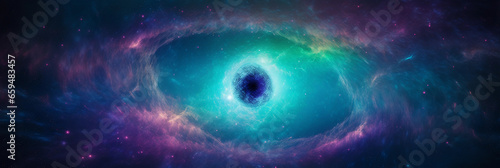 The mesmerizing Helix Nebula, often called the Eye of God, deeply realistic, vivid shades of teal, azure, and lavender, concentric rings, infrared view