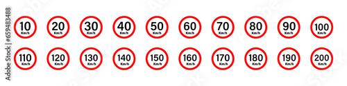 Speed limit icon. Highway speed limit icon collection. Speed limit vector signs collection